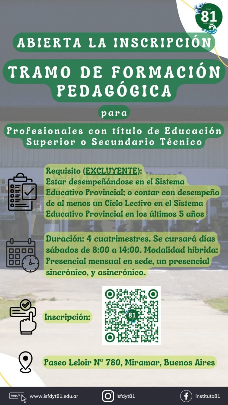 YA PODÉS INSCRIBIRTE AL TRAMO DE FORMACIÓN PEDAGÓGICA